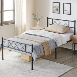 Alden Design X-Design Headboard & Footboard Metal Twin Bed, Black