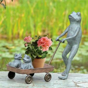 SPI Frog Family with Wagon Planter Aluminum Garden Sculpture