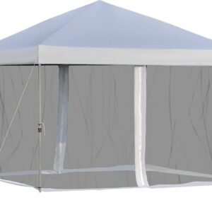 SUGIFT 10' x 10' White Gazebo Pop Up Canopy w/ Mesh Curtains