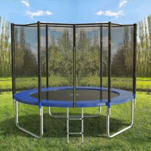 SUGIFT 10ft Trampoline with Safe Enclosure Net 680 lbs Outdoor Fitness Trampoline, Blue