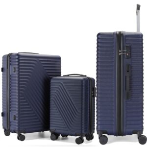 SUGIFT 3 Pcs Suitcase Luggage Set ABS Hardshell Hardside with TSA Lock, 20/24/28 inch Blue