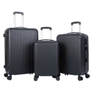 SUGIFT 3 Piece Luggag Sets Nested Spinner Suitcase with TSA Lock and 360° Spinner Wheels 20/24/28 inch Suitcase Sets, Black