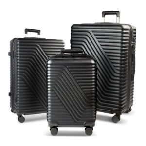 SUGIFT Luggage 3 Piece Set PC +ABS Suitcase Set with Wheels Carry on and Checked luggage 20in24in28in Black