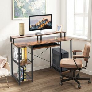 SUGIFT 47 inch Computer Desk with Monitor Shelf Home Office Desk