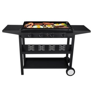 SUGIFT 4-Burner Propane Gas Griddle Flat Top Grill with Side Shelf for Outdoor BBQ & Camping