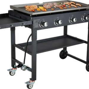 SUGIFT 36" 4-Burner Propane Gas Griddle, 60,000 BTU Flat Top Grill with Side Shelf for Outdoor BBQ & Camping