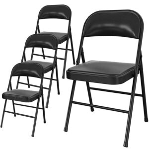 SUGIFT 4 Pack Black Padded Metal Folding Chair for Outdoor Indoor
