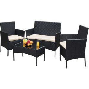 SUGIFT 4 Pieces Outdoor Patio Furniture Sets Rattan Chair Wicker Set