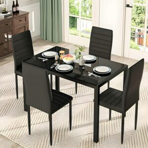 SUGIFT 5 Piece Dining Table Set for 4 with 4 Chairs for Kitchen, Dining Room - Black