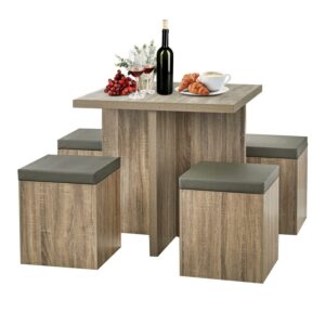 SUGIFT 5 Pieces Dining Set, Modern Design Dining Table with 4 Storage Ottoman for Kitchen and Home
