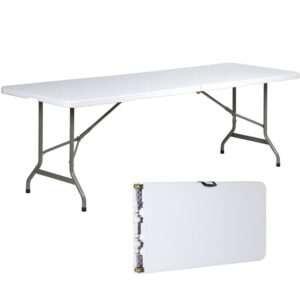 SUGIFT 8 ft Folding Table Rectangular White Folding Plastic Table
