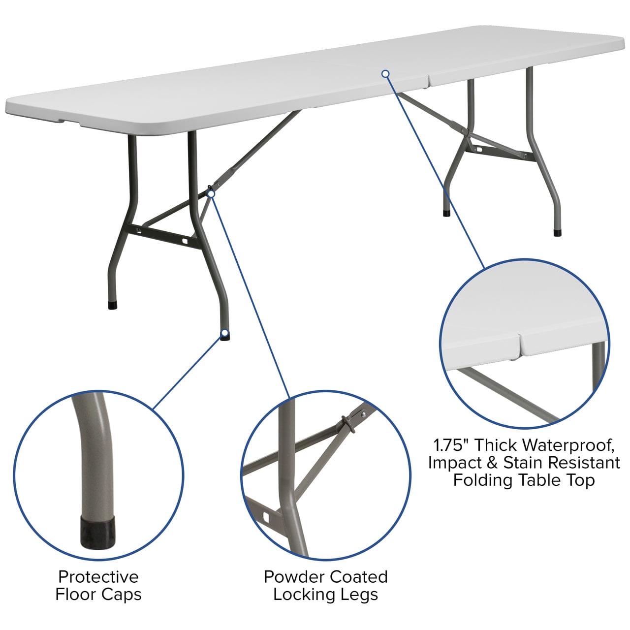 SUGIFT 8 ft Folding Table Rectangular White Folding Plastic Table - Image 3