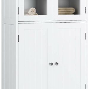 SUGIFT Bathroom Cabinet, Linen Storage Cabinet with Doors Adjustable Shelves White-Upgrade hinge