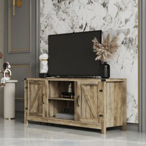 SUGIFT Modern Farmhouse TV Stand Rustic Barn Two-Door TV Cabinet for TVs up to 65", Gray Wash