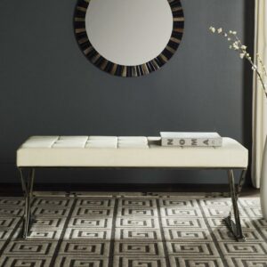 Safaiveh Micha Modern Glam X-Leg Upholstered Rectangular Bench, Cream/Chrome