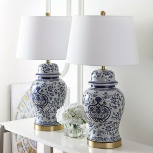 Safavieh Ariadne Floral 28 in. H Table Lamp, Blue/White, Set of 2