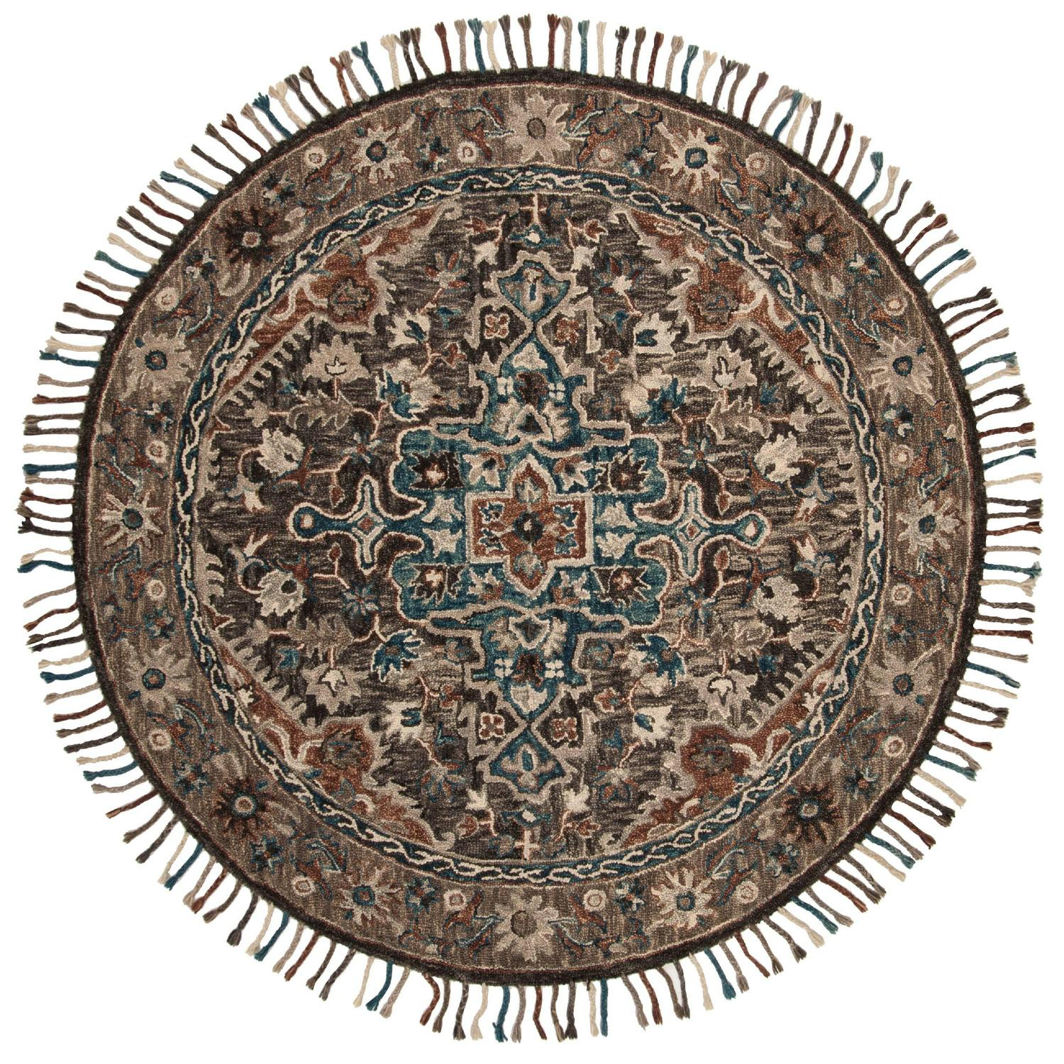 SAFAVIEH Aspen Lance Oriental Wool Area Rug, Charcoal/Light Brown, 7' x 7' Round