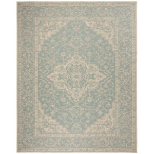 SAFAVIEH Beach House Stanice Medallion Indoor/Outdoor Area Rug, Aqua/Cream, 8' x 10'
