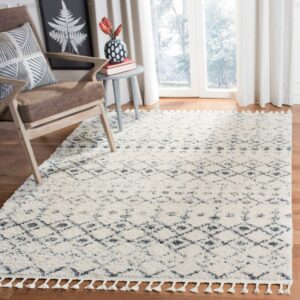 SAFAVIEH Berber Fringe Vinal Aztec Shag Area Rug, Cream/Dark Gray, 5'3" x 7'6"