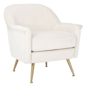SAFAVIEH Brienne Ivory Velvet/Brass Upholstered Arm Chairs (28.7 in. W x 22.4 in. D x 30.5 in. H)
