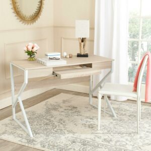 SAFAVIEH Bryant Modern Glam Computer Desk, Natural/White
