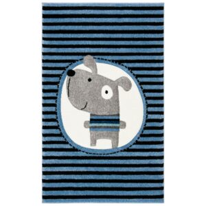SAFAVIEH Carousel Kids Orpa The Dog Area Rug, Navy/Ivory, 5'3" x 5'3" Square