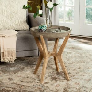 Safavieh Celeste Outdoor Modern Round End Table - Dark Grey/Natural