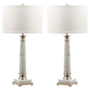 Safavieh Colleen 31 in. H Column Table Lamp, Marble/Nickel, Set of 2