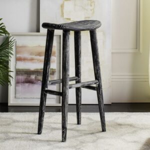 Safavieh Colton 30" High Wood Distressed Barstool, Black/White