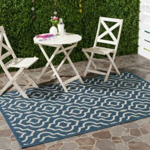 SAFAVIEH Courtyard Lavern Geometric Indoor/Outdoor Area Rug, Navy/Beige, 9' x 12'