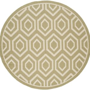 SAFAVIEH Courtyard Amelia Geometric Indoor/Outdoor Area Rug, Green/Beige, 7'10" x 7'10" Round
