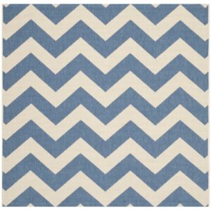 Safavieh Courtyard Bailey Chevron Indoor/Outdoor Area Rug, 6'7" x 6'7" Square, Blue/Beige