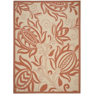 SAFAVIEH Courtyard Crystal Floral Indoor/Outdoor Area Rug, Natural/Terracotta, 9' x 12'