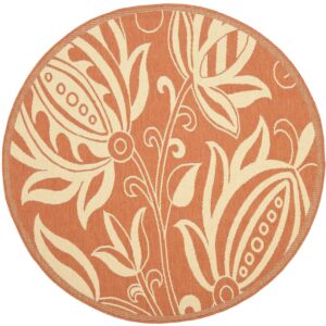 Safavieh Courtyard Crystal Floral Indoor/Outdoor Indoor/Outdoor Area Rug, 6'7" x 6'7" Round, Terracotta/Natural