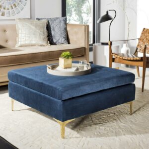 SAFAVIEH Giovanna Modern Glam Square Upholstered Bench, Navy/Brass
