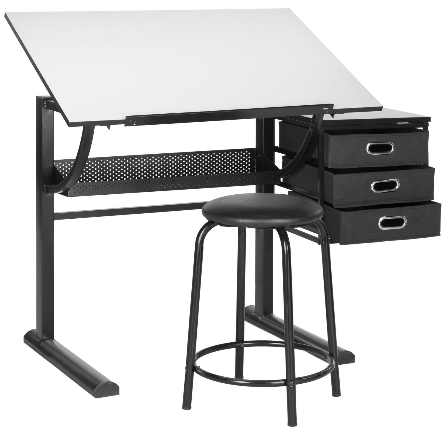 SAFAVIEH Harvard Rustic Solid Writing Desk with Stool, Black/White - Image 2