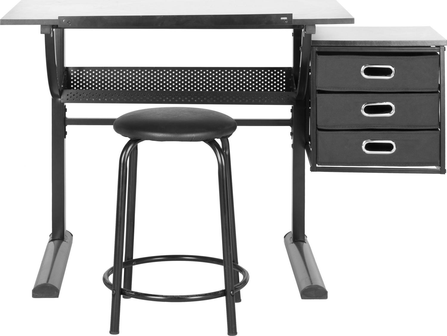 SAFAVIEH Harvard Rustic Solid Writing Desk with Stool, Black/White - Image 3