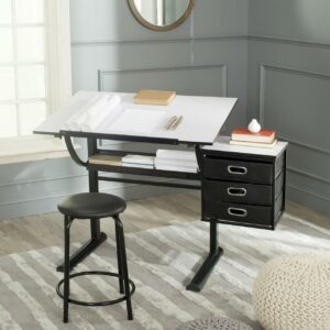 SAFAVIEH Harvard Rustic Solid Writing Desk with Stool, Black/White