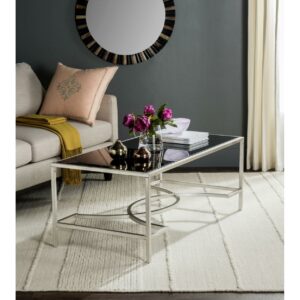 SAFAVIEH Inga 48" Width Coffee Table w/Tempered Glass, Silver/Black