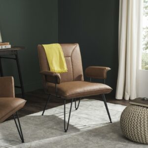 Safavieh Johannes 17.3"H Mid Century Modern Leather Arm Chair