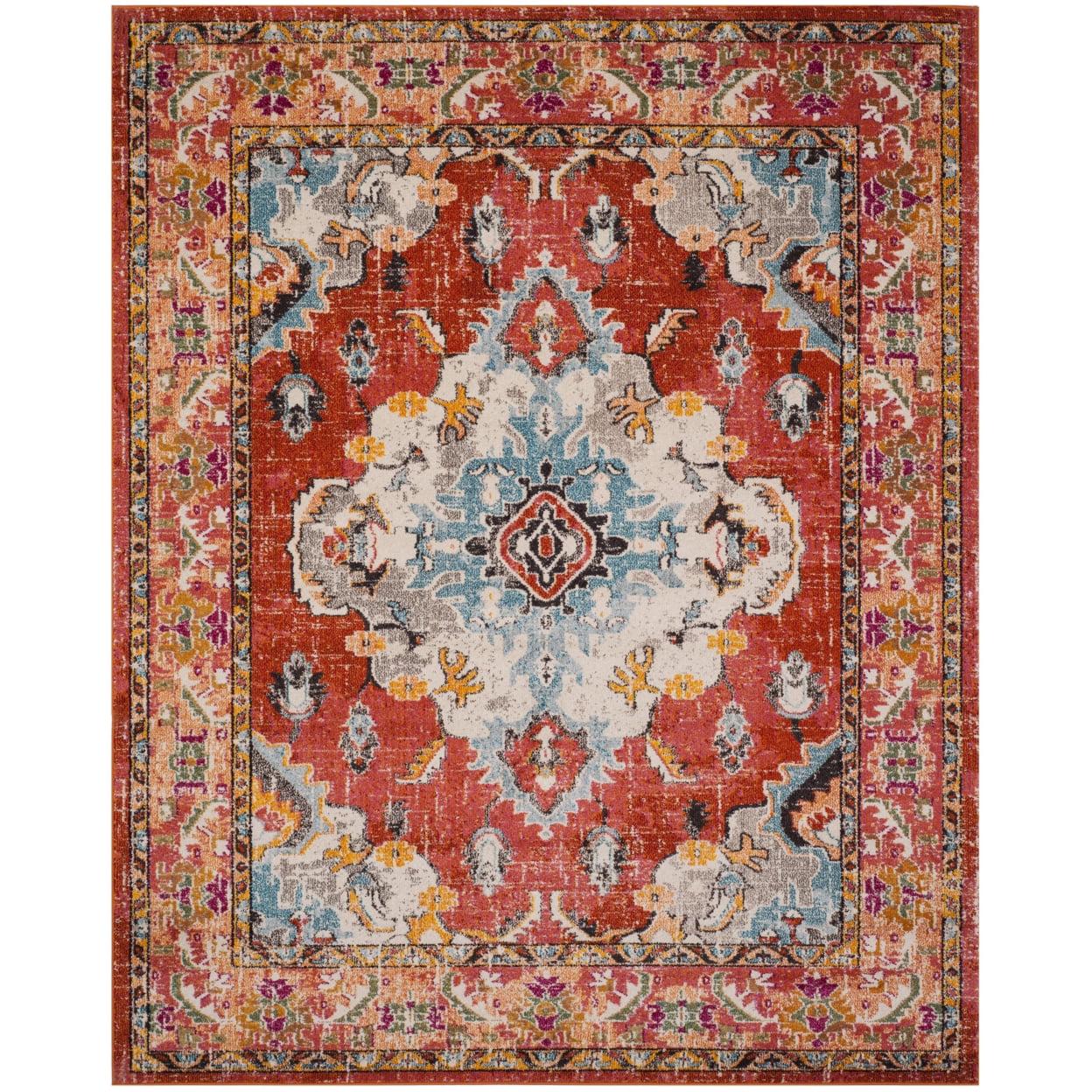 SAFAVIEH Monaco Toria Oriental Area Rug, Orange/Light Blue, 8' x 8' Round - Image 7