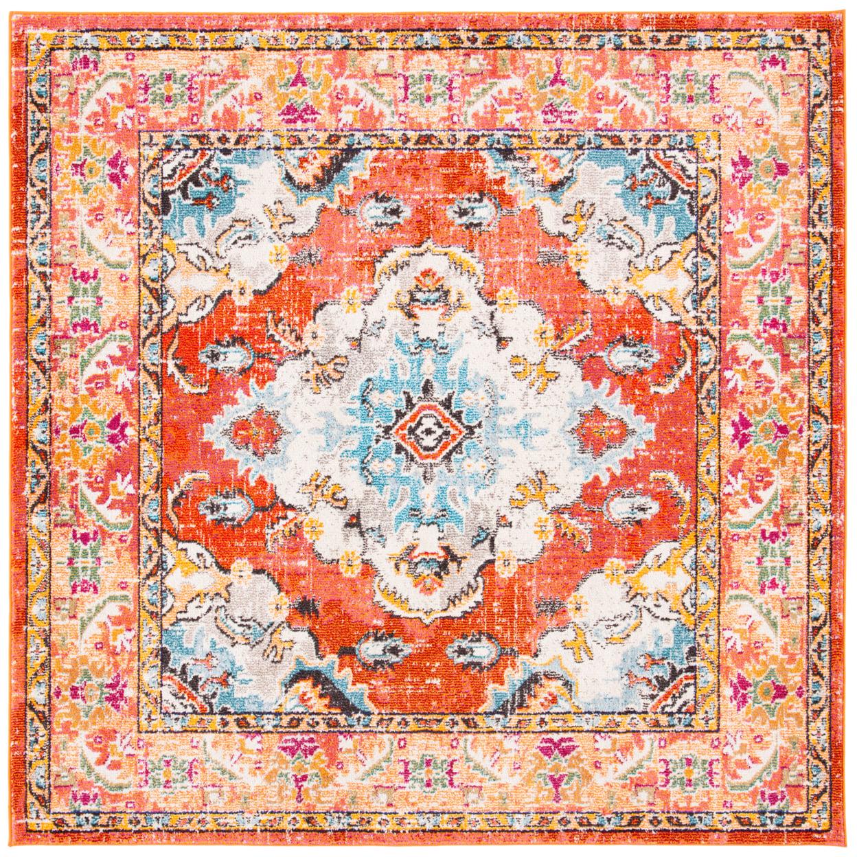 SAFAVIEH Monaco Toria Oriental Area Rug, Orange/Light Blue, 8' x 8' Round - Image 9
