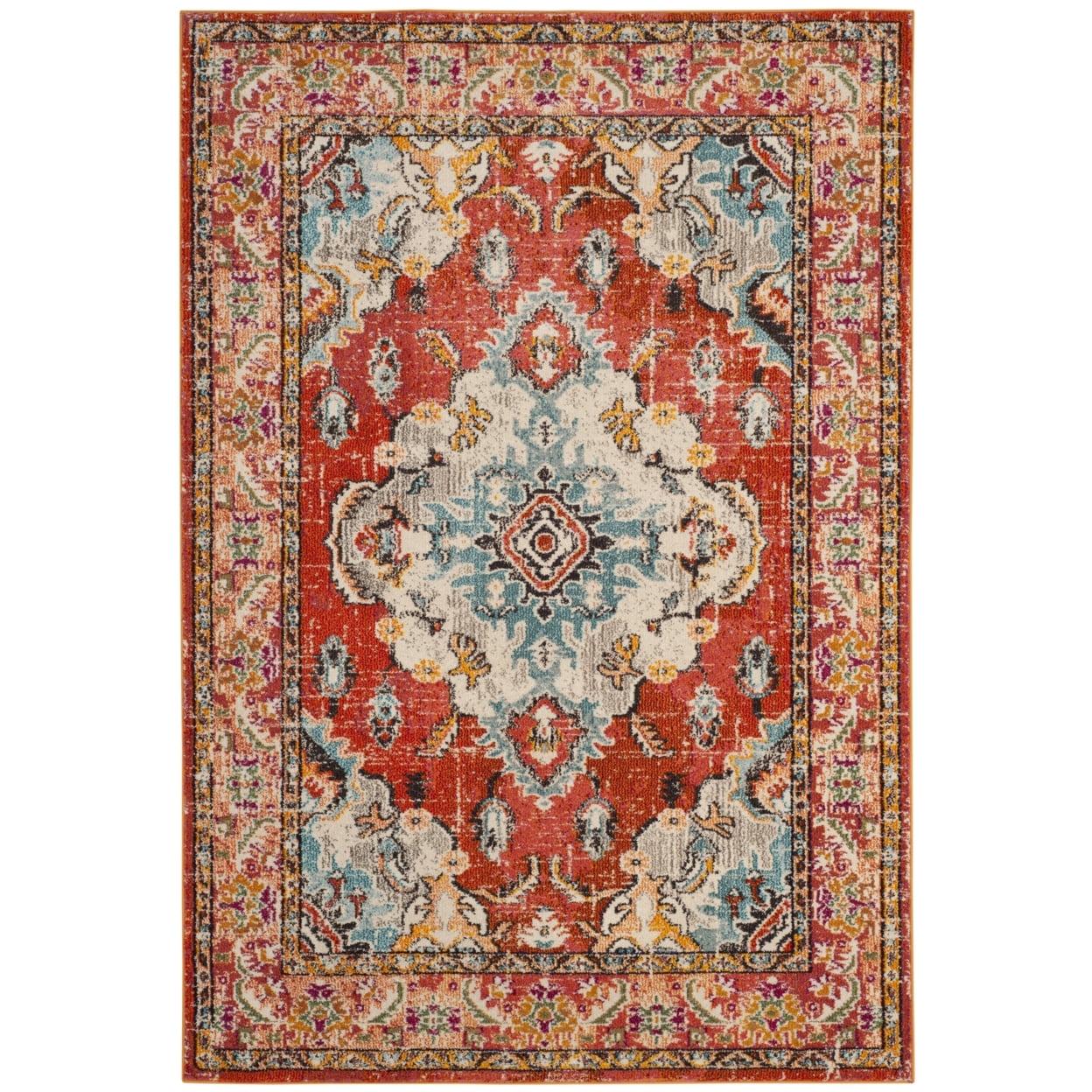 SAFAVIEH Monaco Toria Oriental Area Rug, Orange/Light Blue, 8' x 8' Round - Image 5