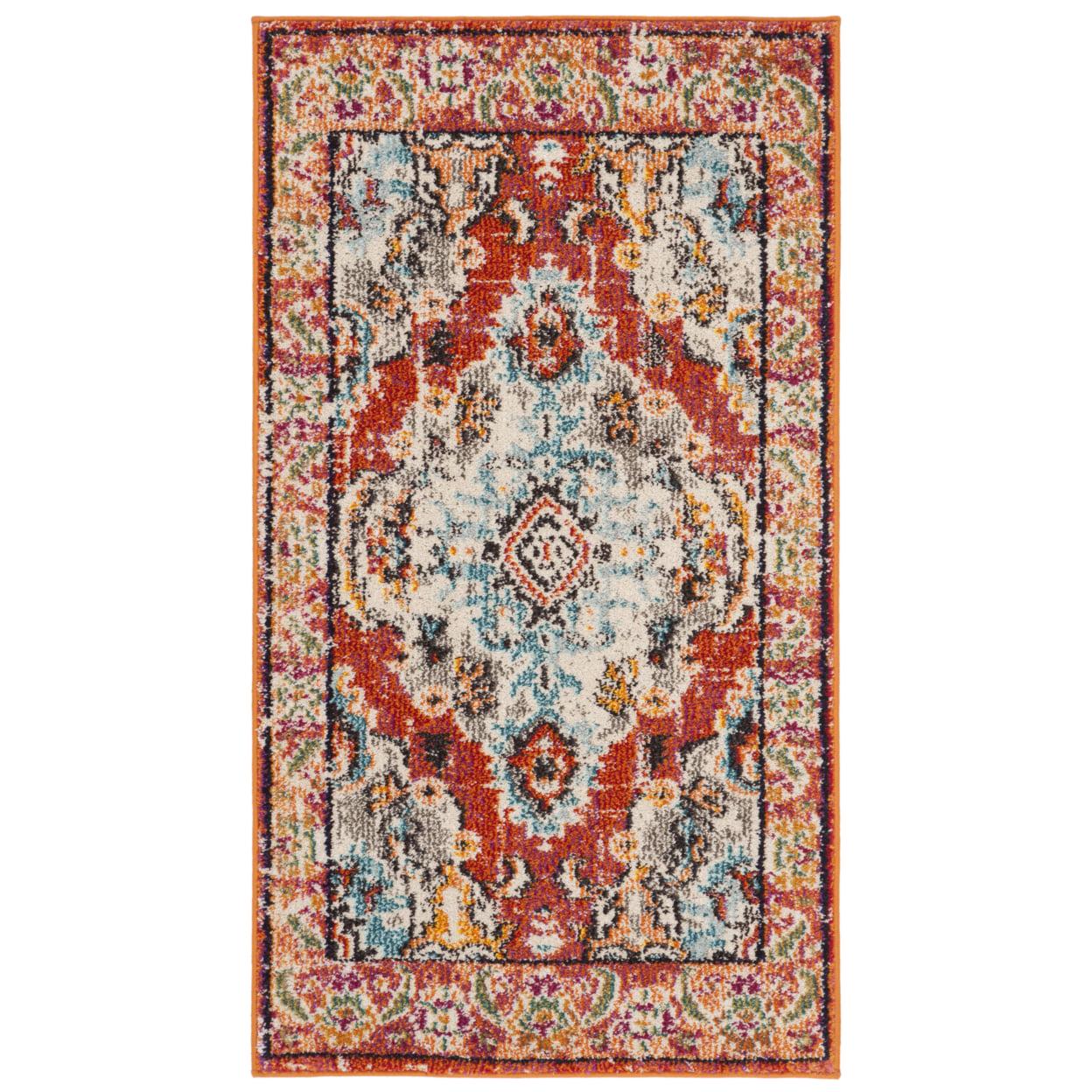 SAFAVIEH Monaco Toria Oriental Area Rug, Orange/Light Blue, 8' x 8' Round - Image 2