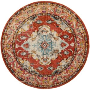 SAFAVIEH Monaco Toria Oriental Area Rug, Orange/Light Blue, 8' x 8' Round
