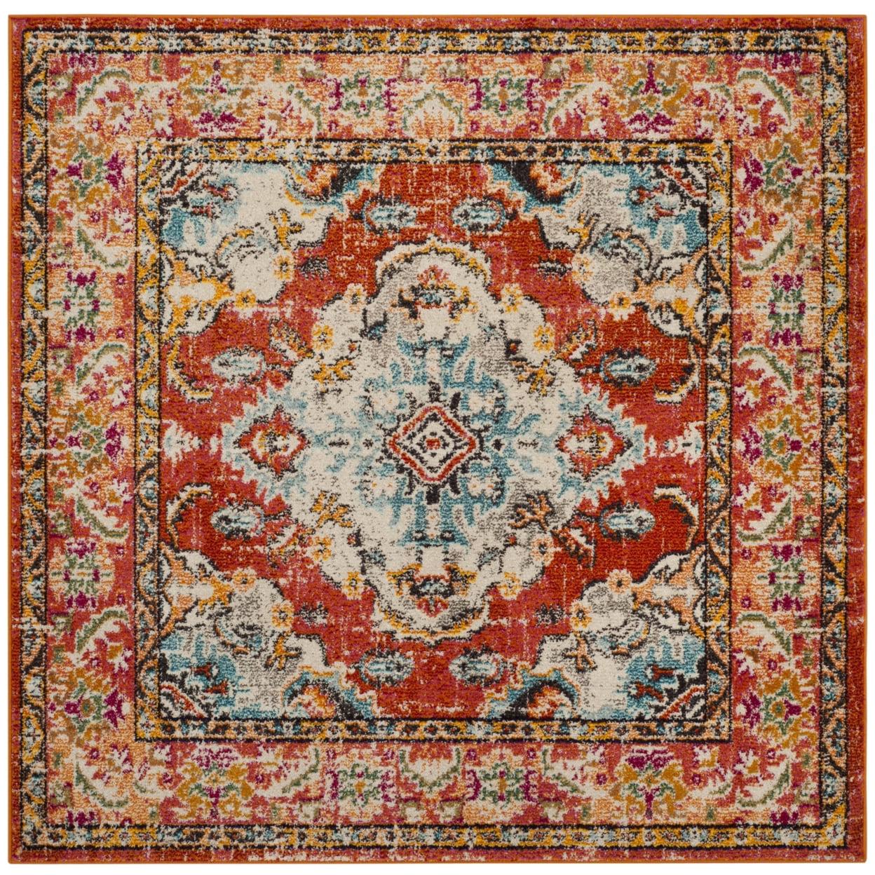 SAFAVIEH Monaco Toria Oriental Area Rug, Orange/Light Blue, 8' x 8' Round - Image 6