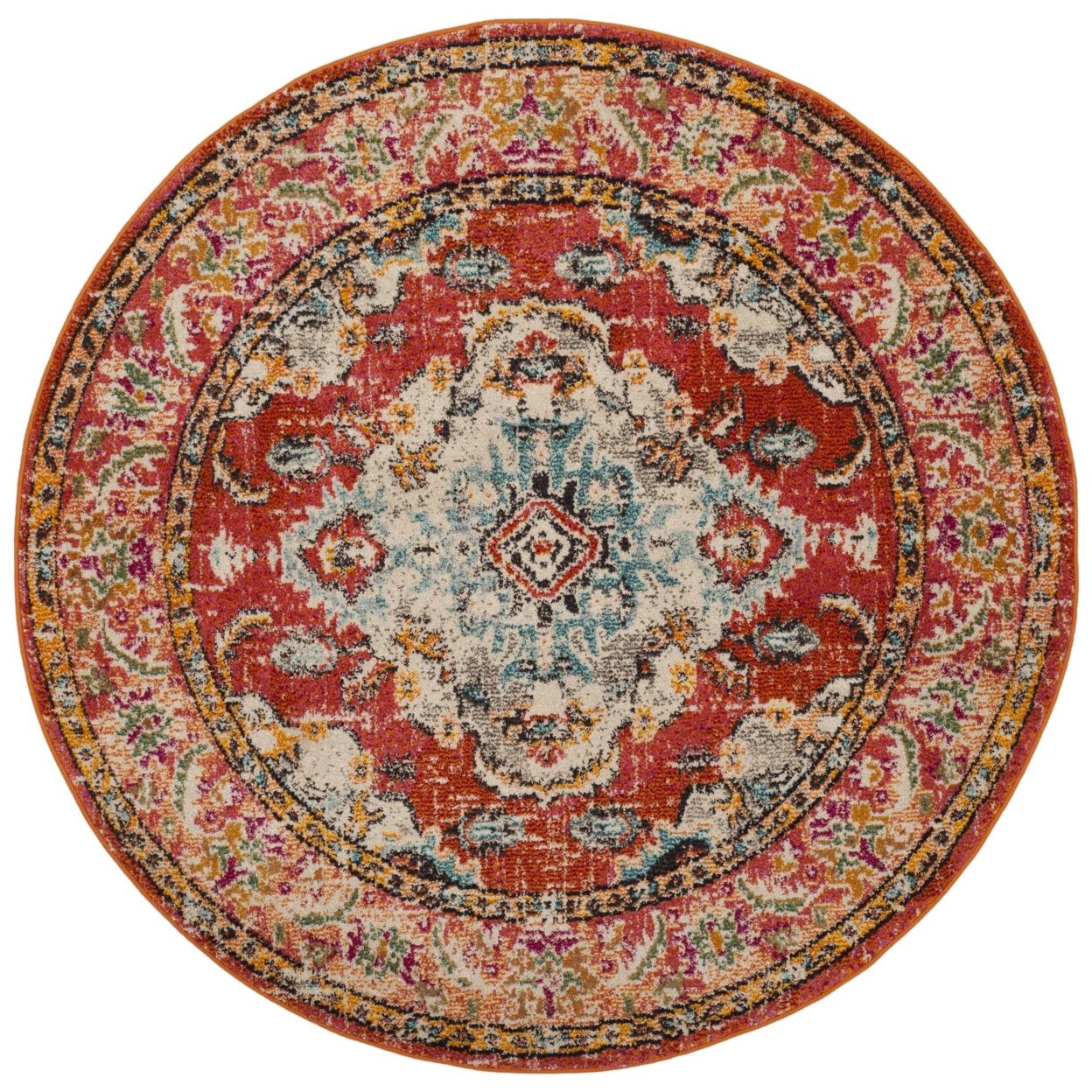 SAFAVIEH Monaco Toria Oriental Area Rug, Orange/Light Blue, 8' x 8' Round - Image 4