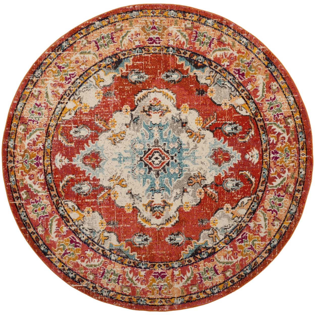 SAFAVIEH Monaco Toria Oriental Area Rug, Orange/Light Blue, 8' x 8' Round - Image 8