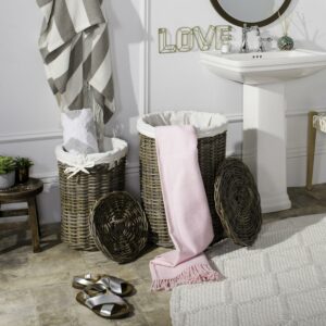 Safavieh Millen Rattan Round Hamper Laundry Baskets, Two-in-One
