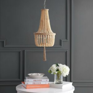 Safavieh Wynne 2-Light Nautical Beaded Pendant, Brown Wooden Finish